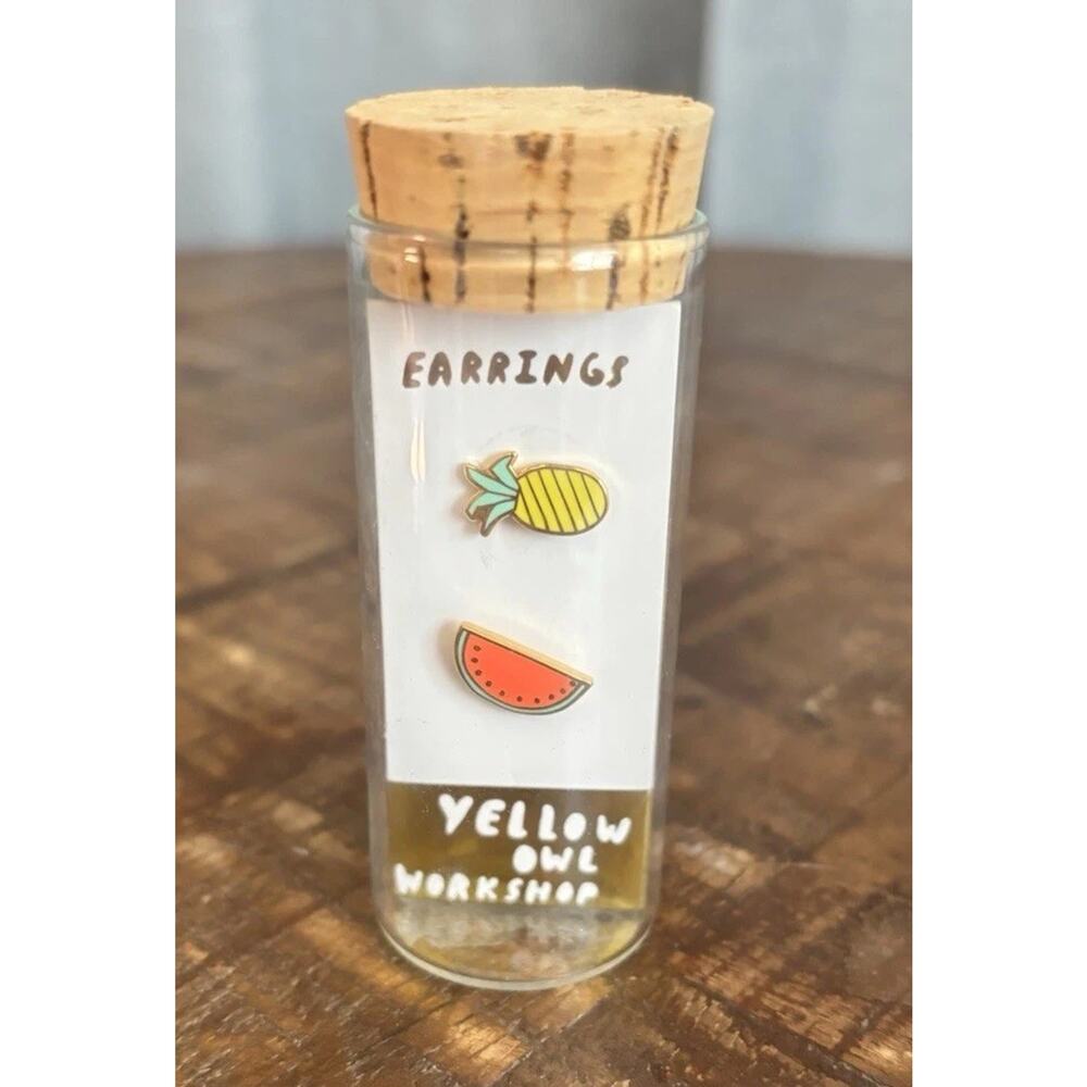 Yellow Owl Workshop New Stud Earrings Pineapple And Watermelon Set 22K Gold Gilt